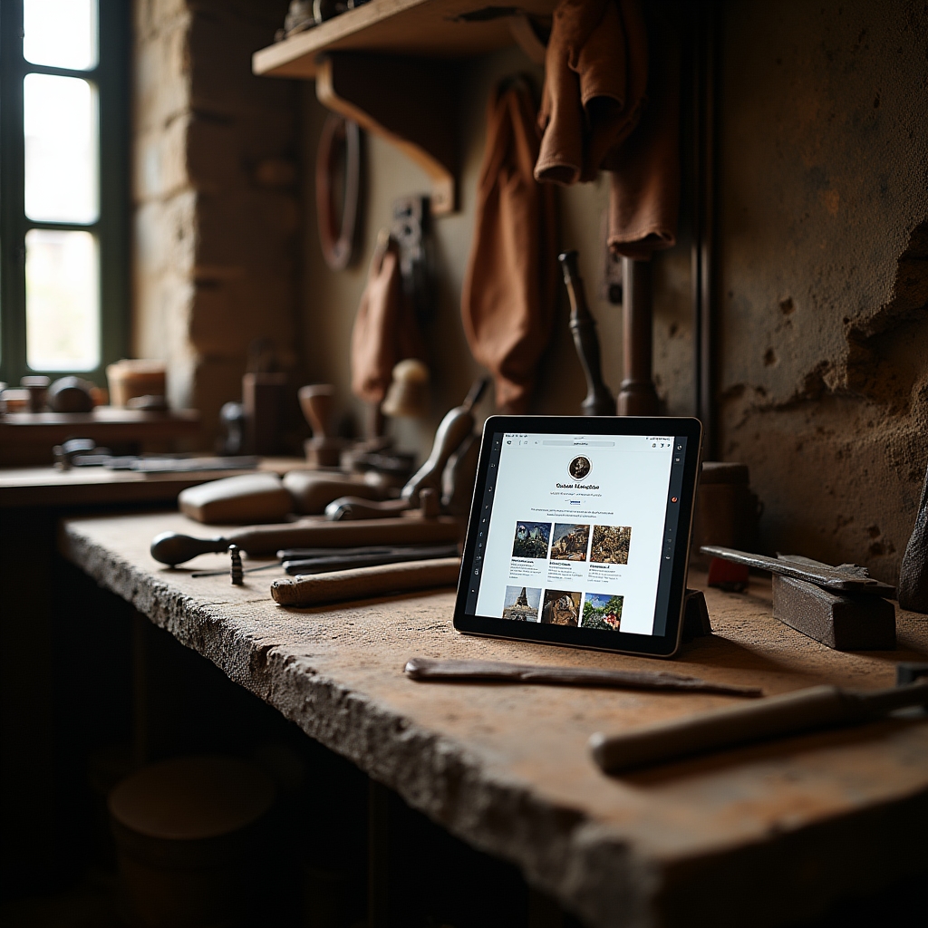 Bottega artigiana italiana con strumenti di lavoro tradizionali e moderni