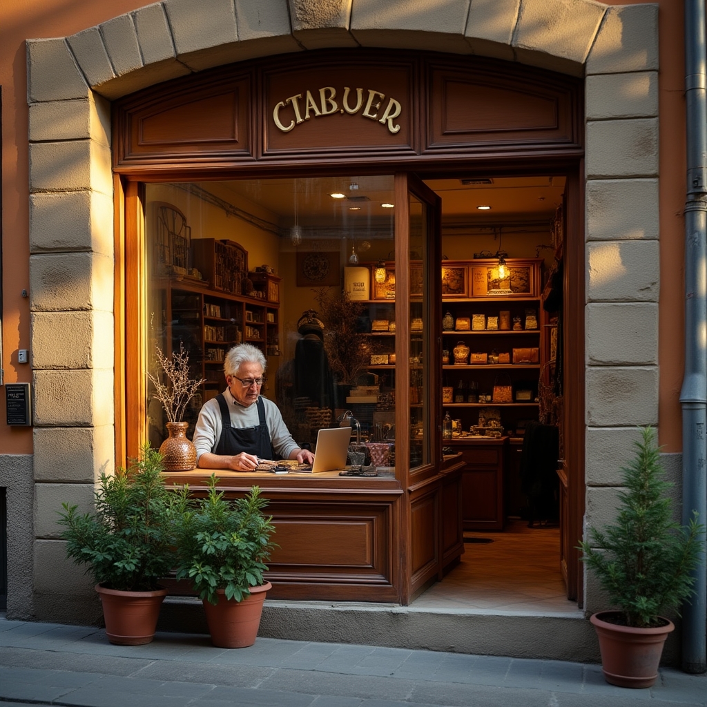 Piccola bottega italiana che utilizza strumenti digitali per gestire la propria attività