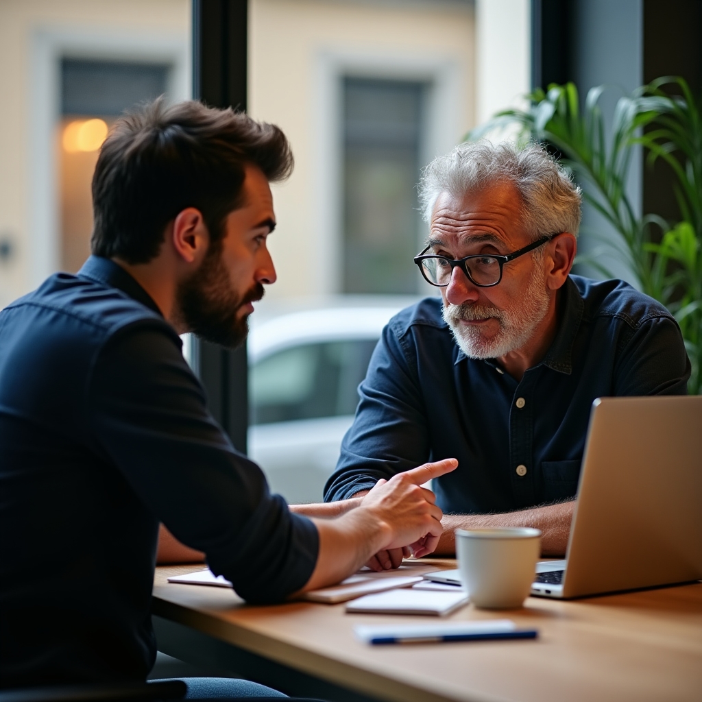 Artigiano durante una consulenza iniziale per valutare le competenze digitali di partenza
