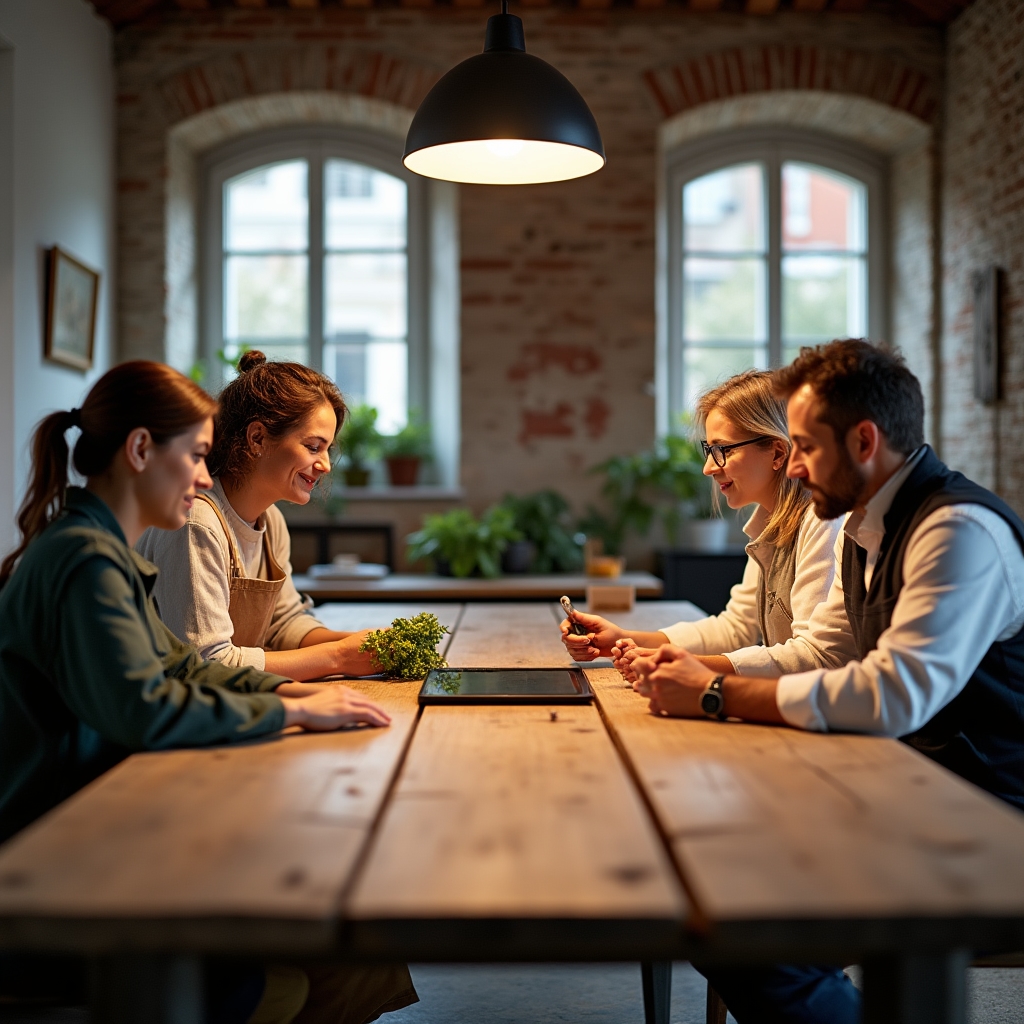 Gruppo di artigiani durante una sessione di formazione digitale pratica